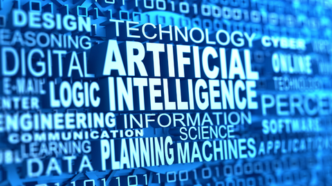 Decorative picture showing an word cloud with the word Artificial Intelligence in the middle, larger than any other word.